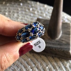 New lab created deep blue gemstone, 925 slvr plated sz 9 ring